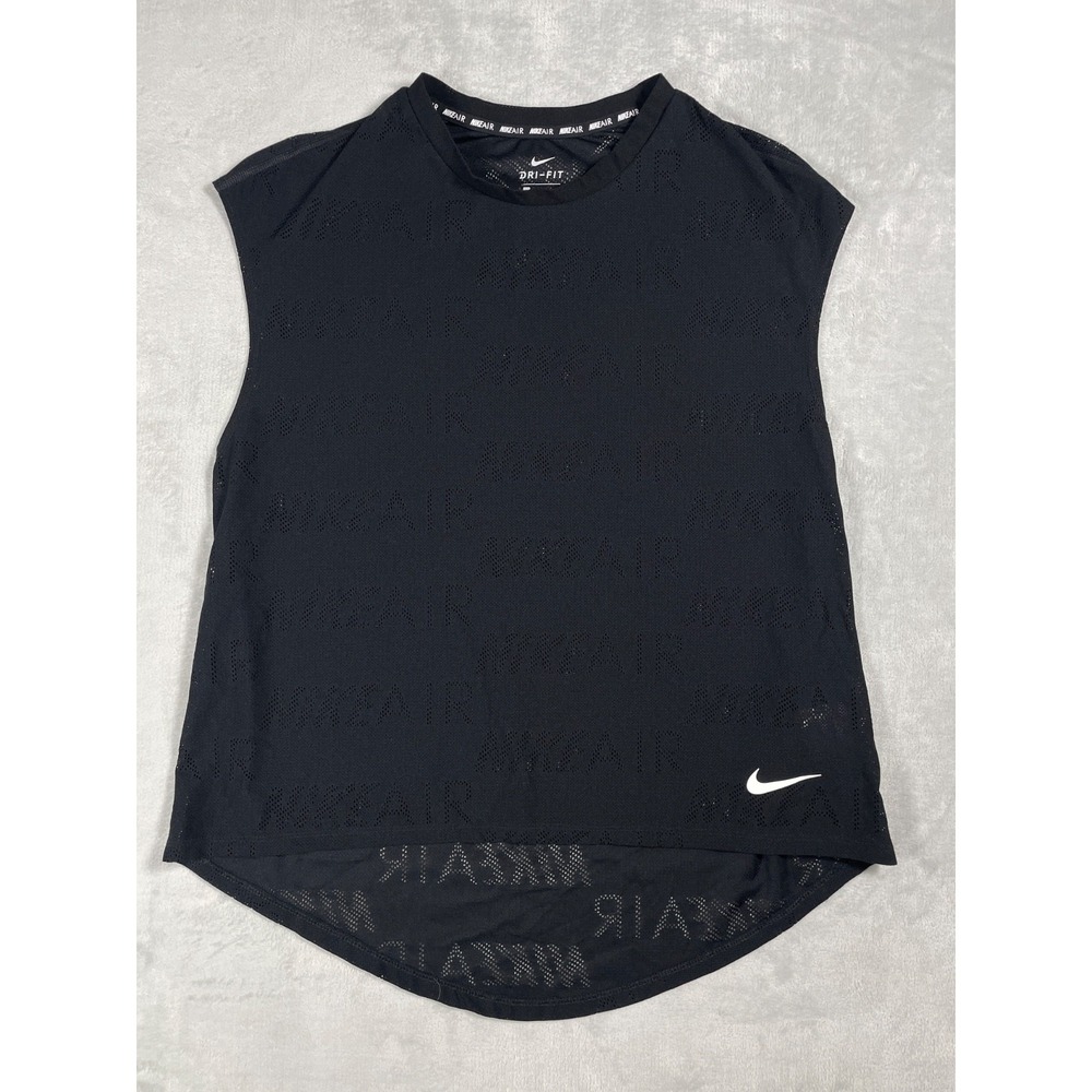 Nike Dri-Fit Tank Top Women L Black Air Perforated Mesh Sleeveless Training